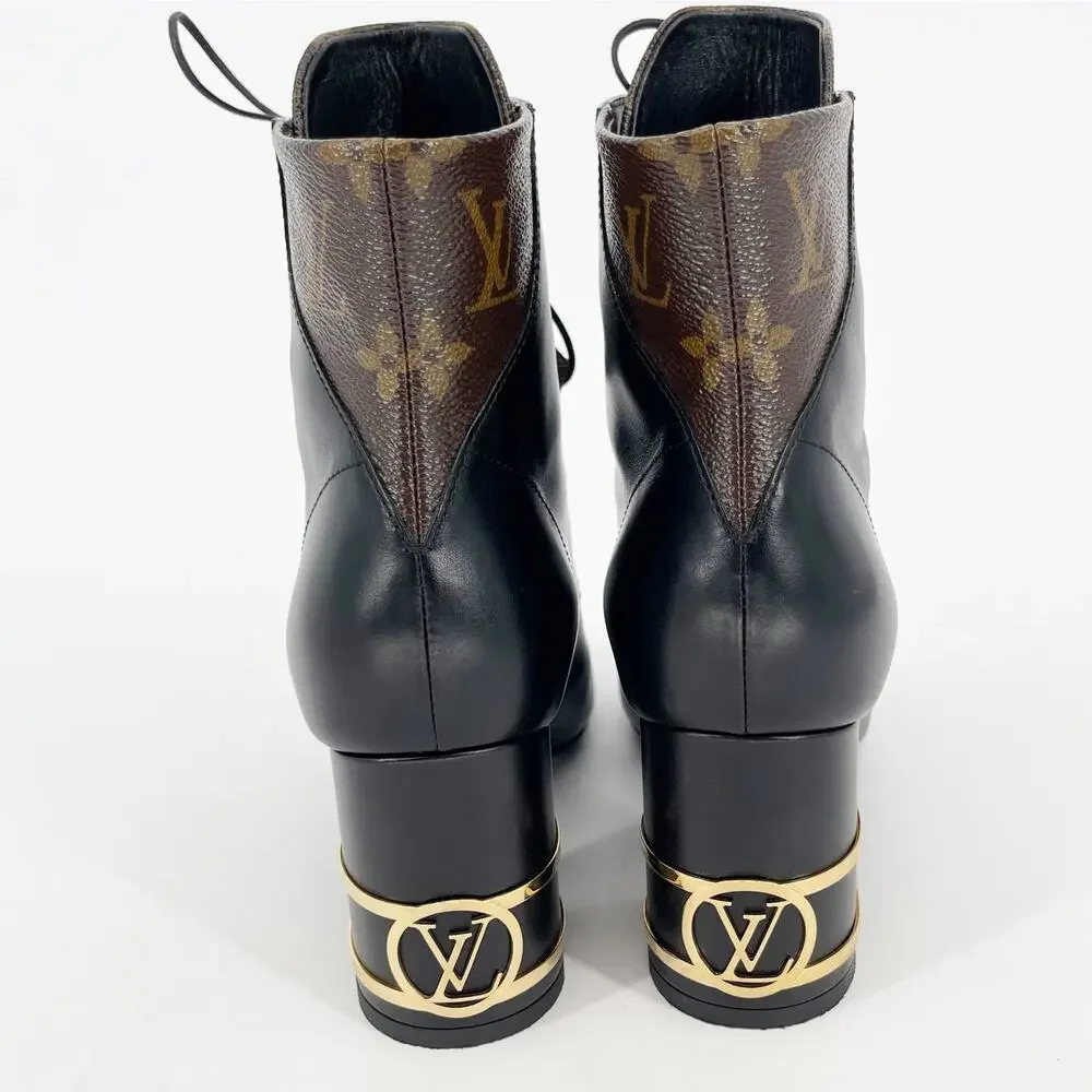 Louis Vuitton 2020 Bliss Black Leather Monogram LV Canvas Ankle Boots EU 37.5 - Picture 10 of 15